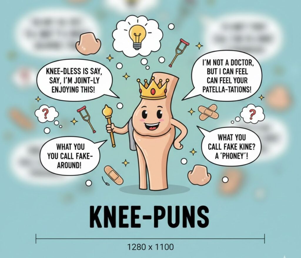 Knee puns featuring joint humor, clever wordplay, funny leg jokes, playful bends, and shareable laughs for anatomy lovers.