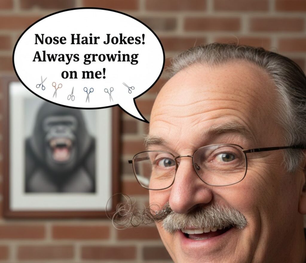 A cartoon bandaged nose smiles with crutches, next to a sign saying "Rhinoplasty Recovery" with puns like "I'm fixing to look nostrildinary!"