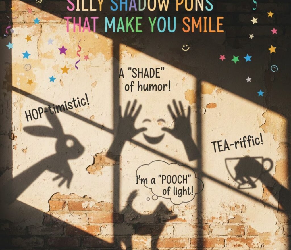 illy shadow puns that make you smile featuring playful wordplay, lighthearted humor, goofy jokes, fun vibes, and shareable laughs.