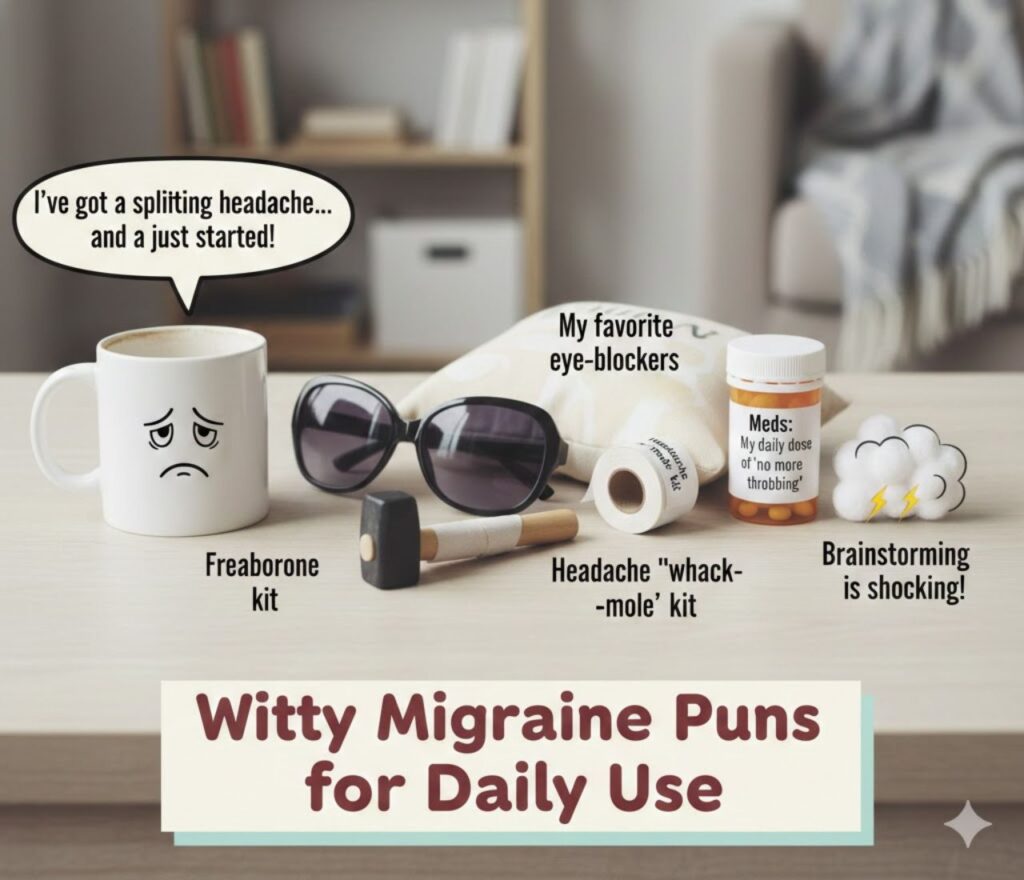 Witty migraine puns for daily use featuring clever wordplay, relatable headache humor, quick laughs, sharable jokes, and lighthearted fun anytime.