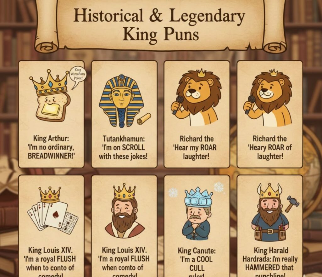 Discover hilarious king puns, royal jokes, and clever wordplay perfect for captions, chats, and laughs. Rule conversations with fun humor today!